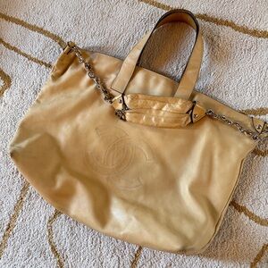Authentic Chanel XL lambskin soft yellow Tote/Weekender bag